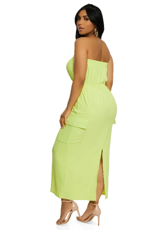 Haute Monde Tie Waist Cargo Pocket Tube Dress