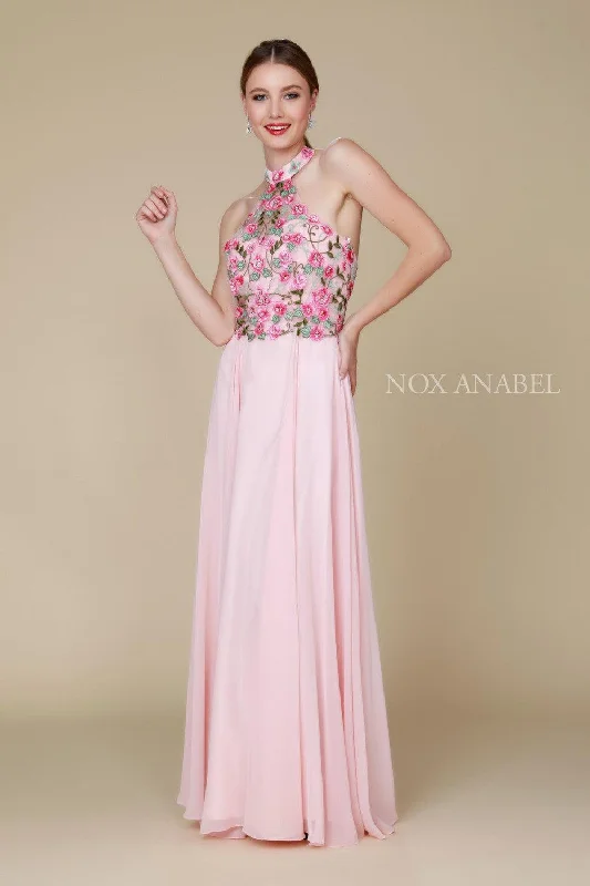 Long Halter Floral Bodice Formal Evening Gown Sale