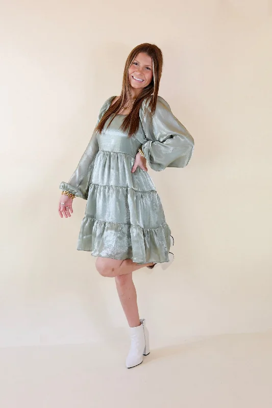 Look At Me Long Sleeve Dress in Sage Green