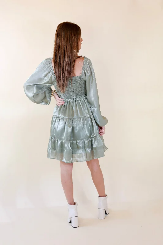 Look At Me Long Sleeve Dress in Sage Green