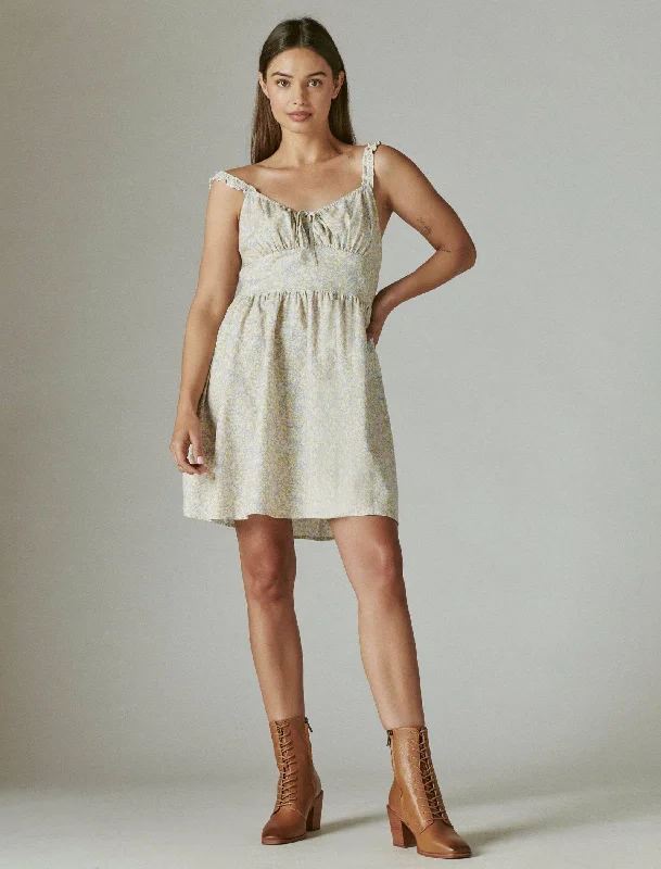 Lucky Brand Shirred Mini Dress Cream Multi