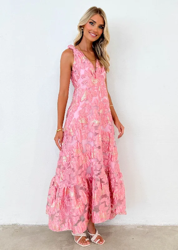 Lusion Maxi Dress - Candy Pink Jacquard