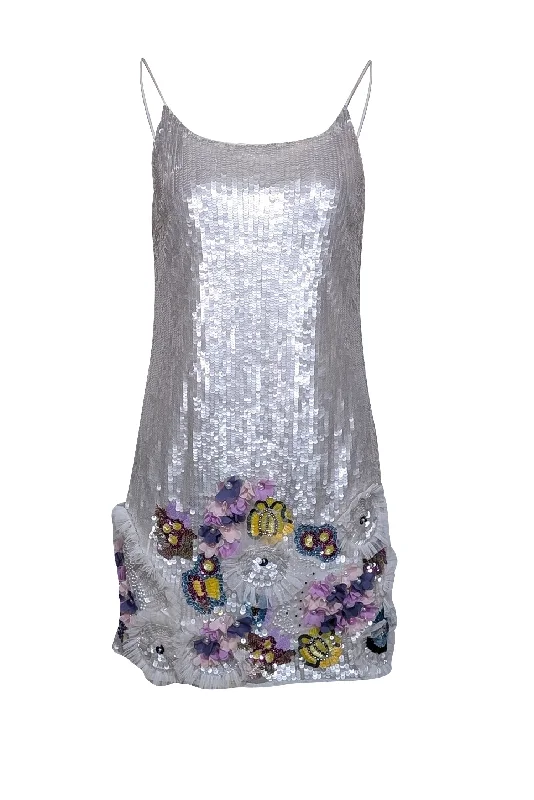 Mac Duggal - White Sequin Sleeveless Mini Dress w/ Multi Color Embellishment Sz 4