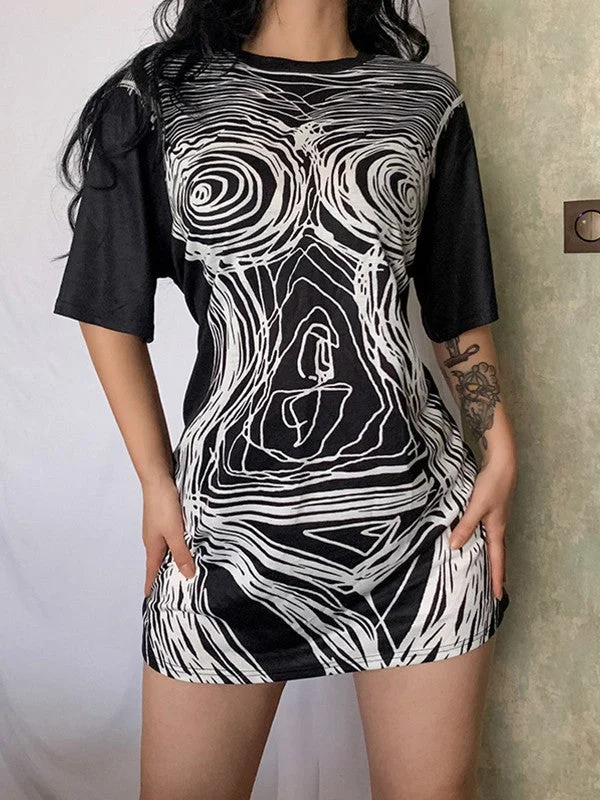 Abstract Line Print Tee Mini Dress