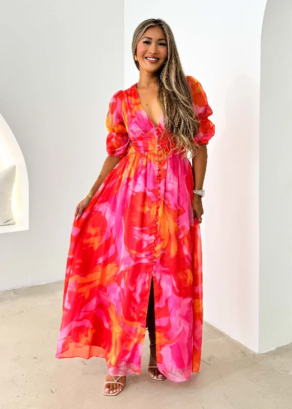 Obella Maxi Dress - Pink Flame