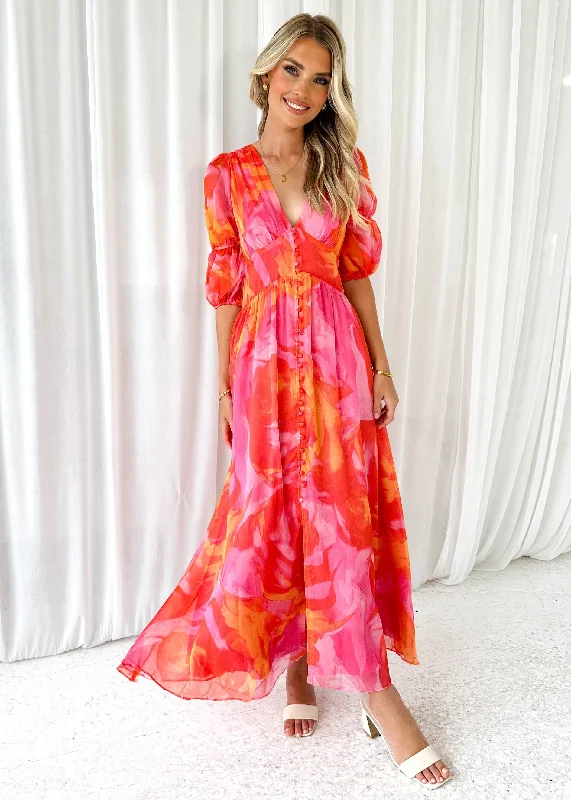 Obella Maxi Dress - Pink Flame