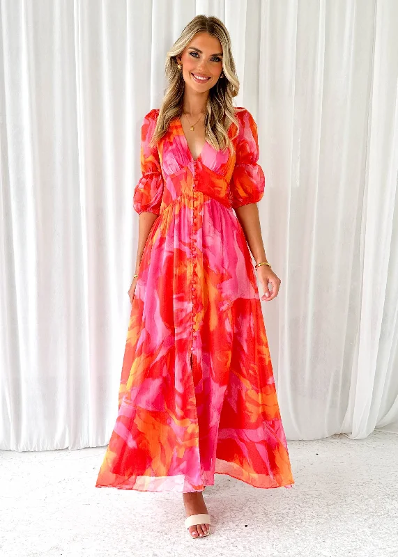 Obella Maxi Dress - Pink Flame