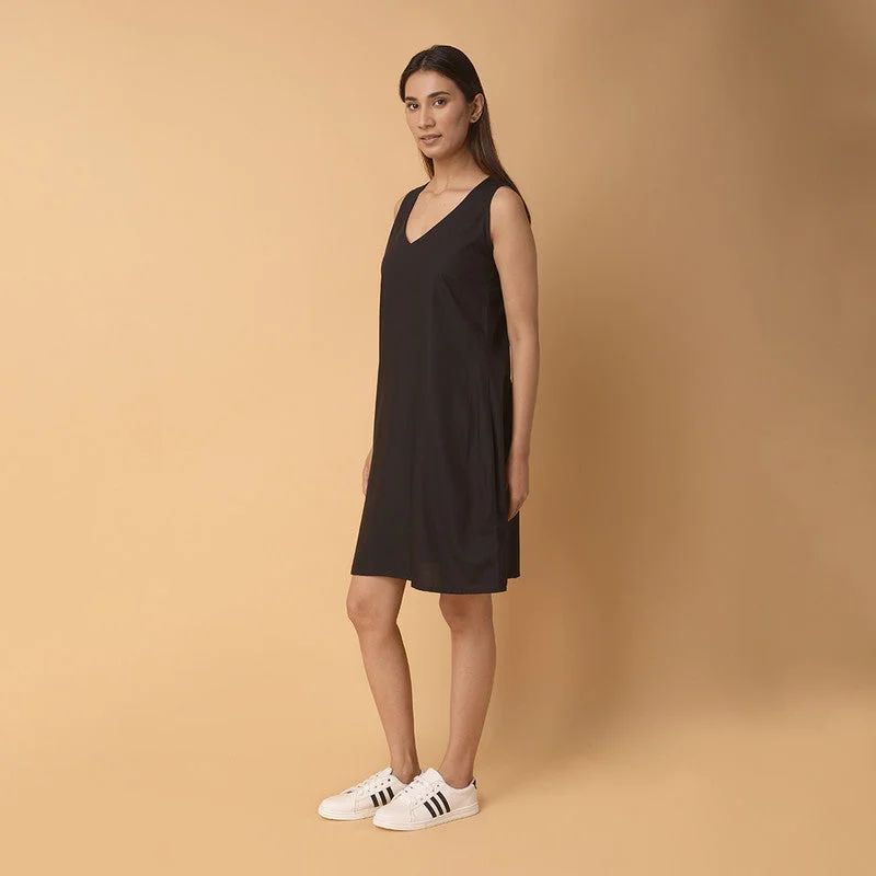 Cotton Black Short Dress | Sleeveless