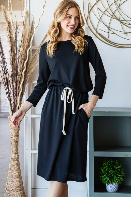 Reborn J Drawstring Waist Long Sleeve Tee Dress