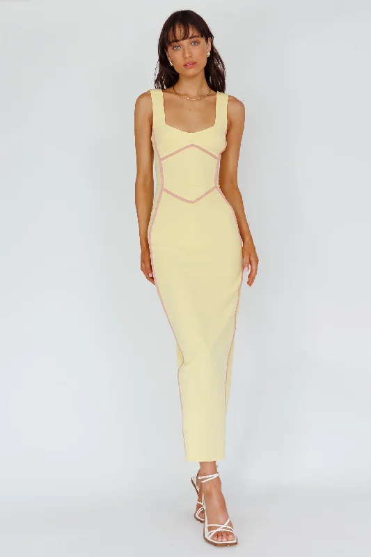 Shenae Piping Trim Maxi Dress Lemon