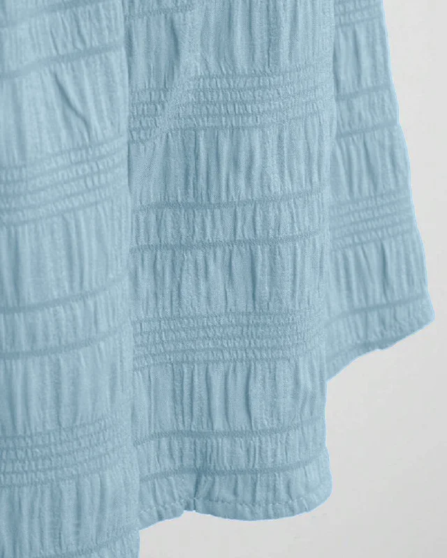 Solid Color Open Back Waist Puff Sleeve Short Dress In Light Blue