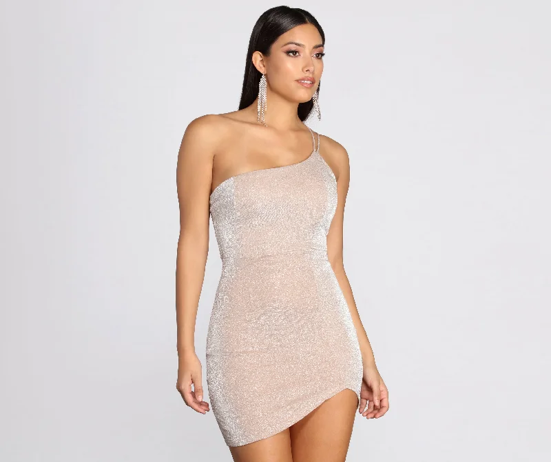 Sparkle Queen Glitter One Shoulder Mini Dress