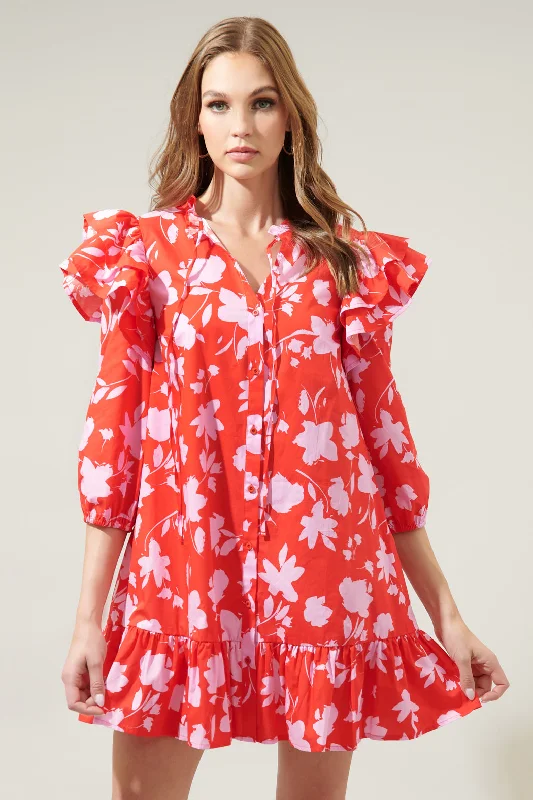 Sunset Floral Sammy Ruffle Drop Waist Dress