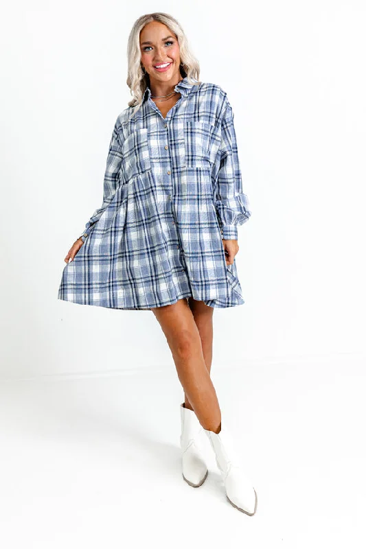 Toffee Kisses Flannel Dress In Airy Blue