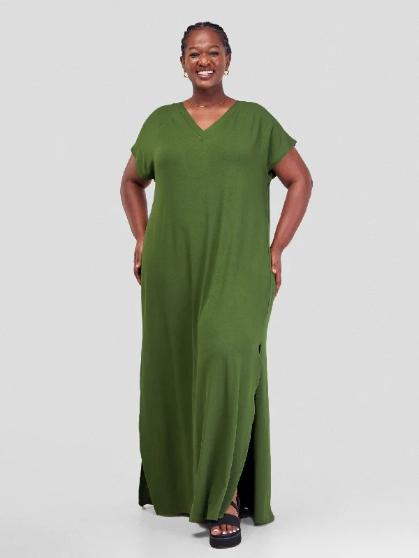 Vivo Amara V-Neck Maxi Dress - Hunters Green