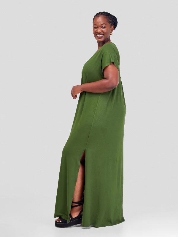 Vivo Amara V-Neck Maxi Dress - Hunters Green