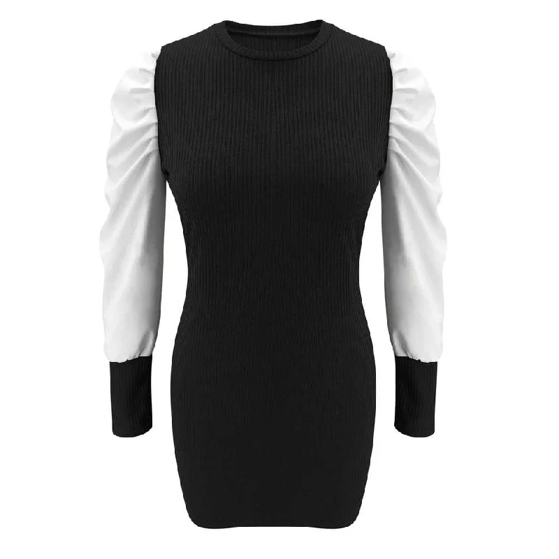 FashionSierra - Women Pullover Sweater Knitwear Dress Fashion Autumn Winter Ladies Puff Long Sleeve Jumper Mini Dress Casual Knitted Blouse Top