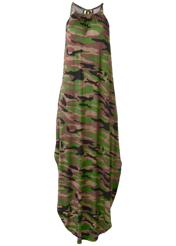 Tie neck maxi dress - Olive Multi