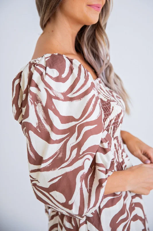 Zebra Poplin Smock Maxi Dress