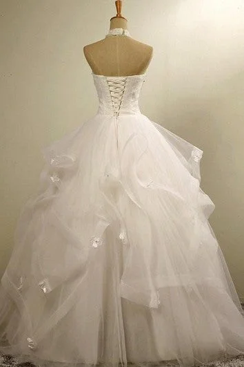 Ball Gown Halter Tulle Lace Organza Dress