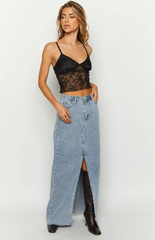 Blinding Lights Blue Denim Front Split Maxi Skirt