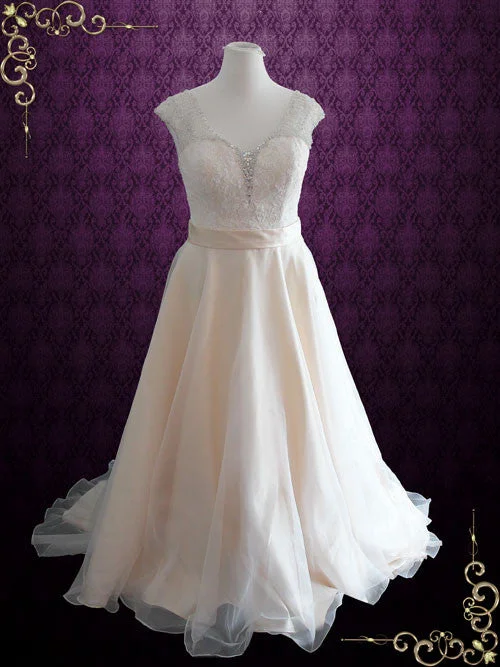 Organza Lace Wedding Dress with Cap Sleeves | Tracie