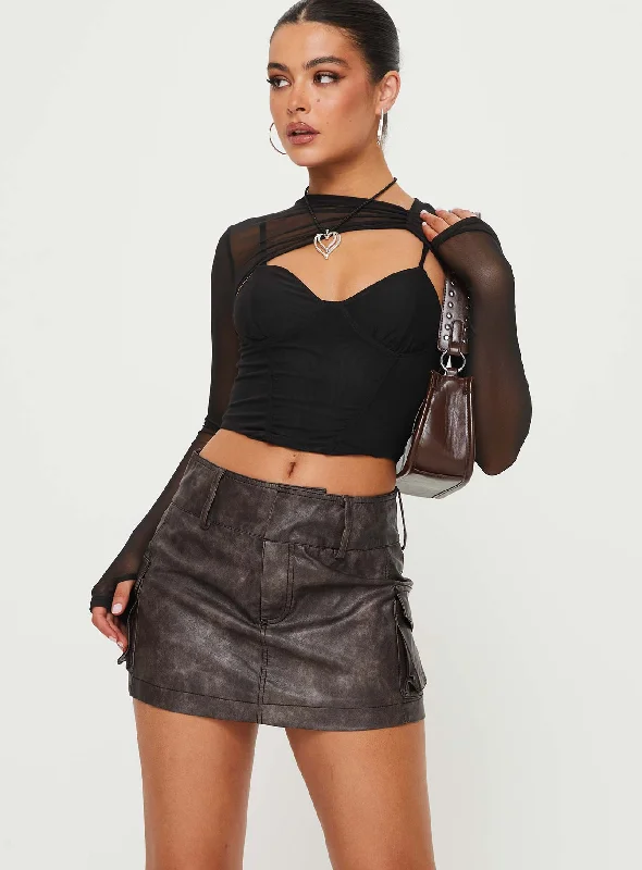 Domenic Faux Leather Mini Skirt Washed Black Tall