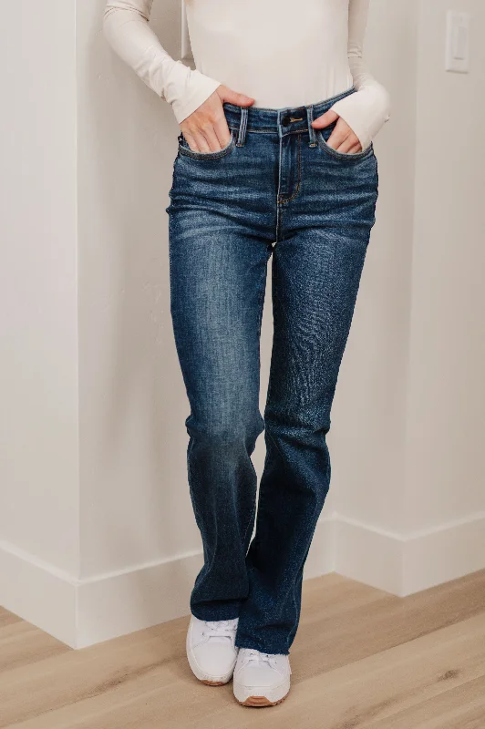 Judy Blue Mid Rise Raw Hem Bootcut Jeans