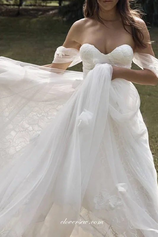 Lace Tulle Charming Sweetheart A-line Wedding Dresses, CW0320