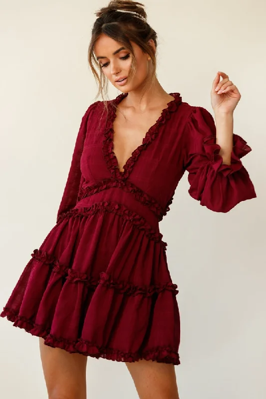 Laney Cutout Back Balloon Sleeve Dress Plum