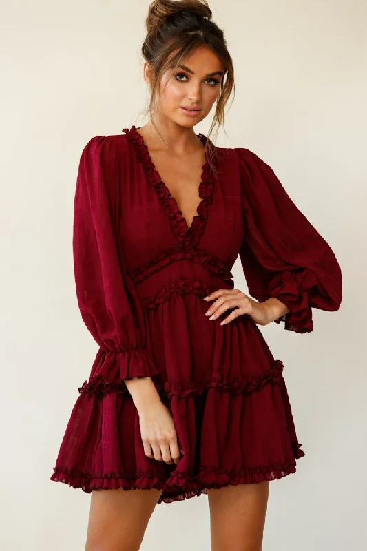 Laney Cutout Back Balloon Sleeve Dress Plum