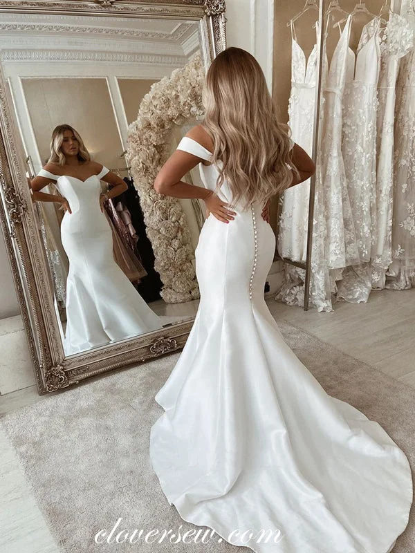 Off The Shoulder Mermaid Sweep Train Wedding Dresses, CW0185