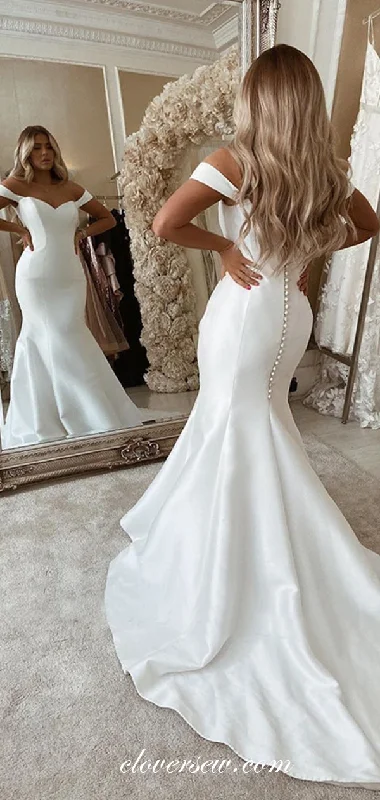 Off The Shoulder Mermaid Sweep Train Wedding Dresses, CW0185