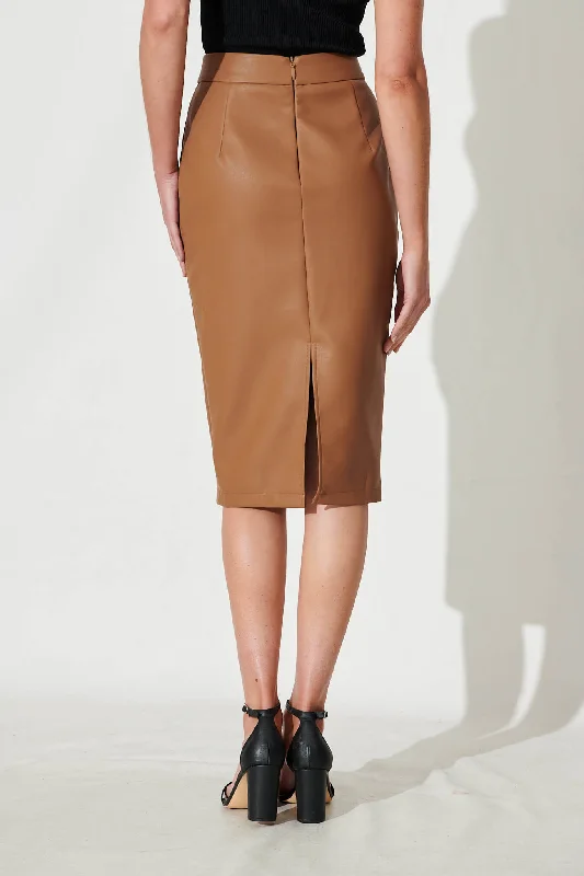 Riva Midi Skirt In Tan Leatherette