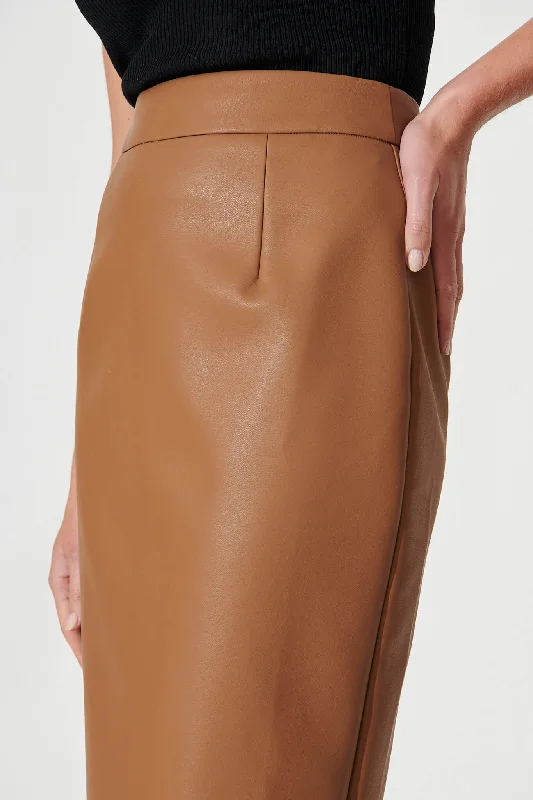 Riva Midi Skirt In Tan Leatherette