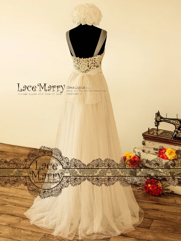 Romantic Sheer Neckline Boho Wedding Dress