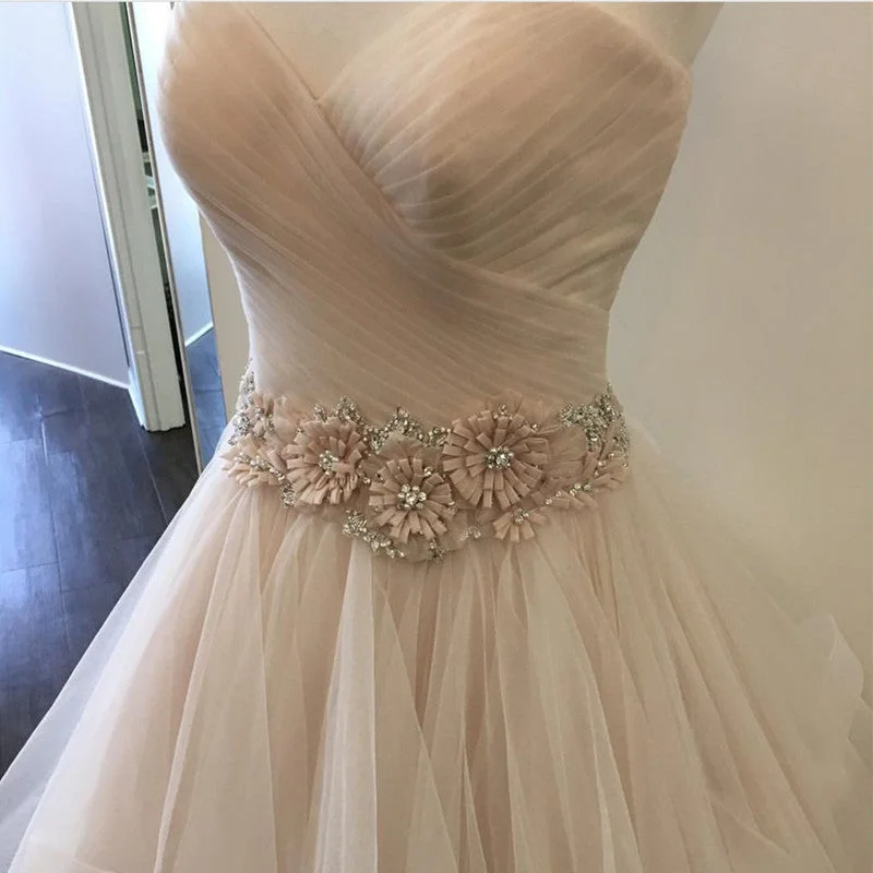 Ruched Sweetheart Ruffles Skirt Blush Pink Wedding Dresses Ball Gowns