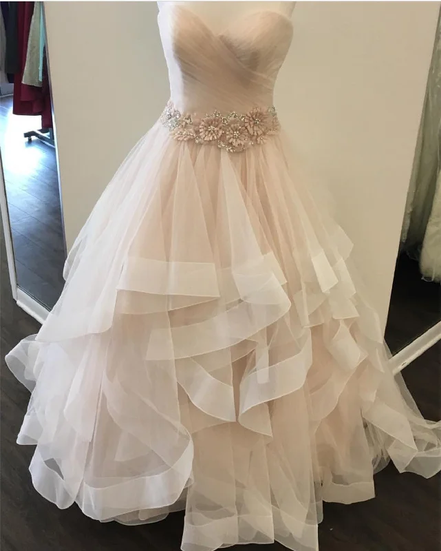 Ruched Sweetheart Ruffles Skirt Blush Pink Wedding Dresses Ball Gowns