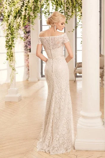 Sheath Maxi Off-The-Shoulder Illusion Lace Wedding Dress