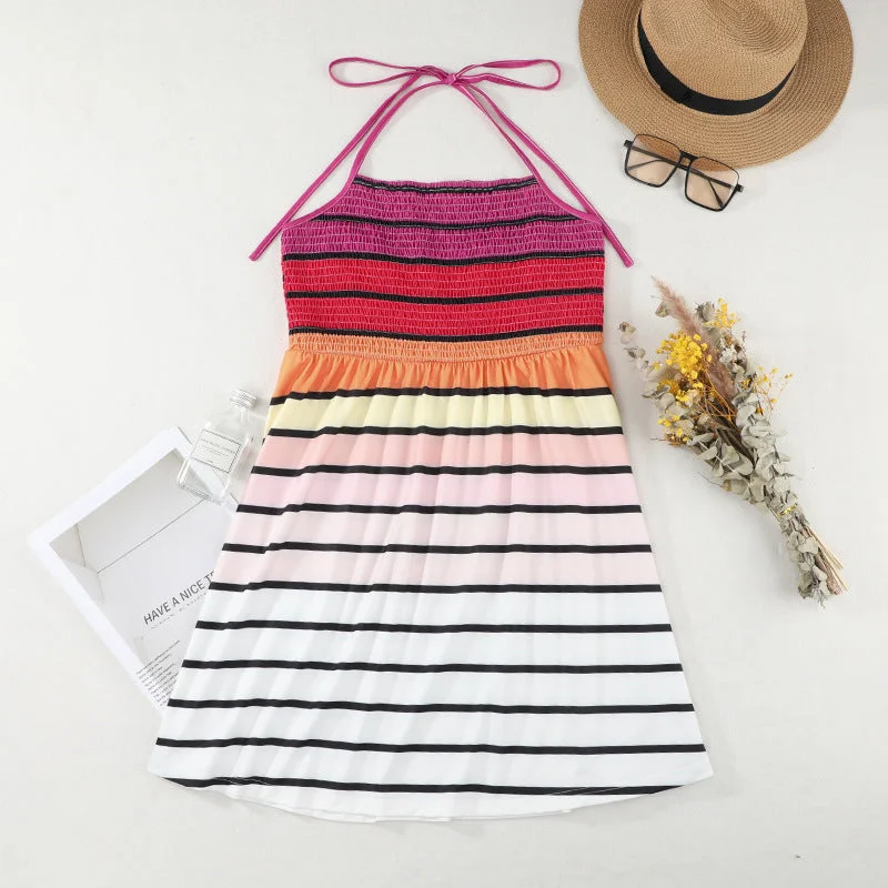 Spaghetti Straps Summer Sleeveless Gradient Rainbow Dresses