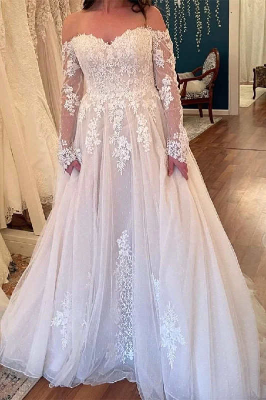 Sweetheart Long Sleeves White Long Wedding Dress