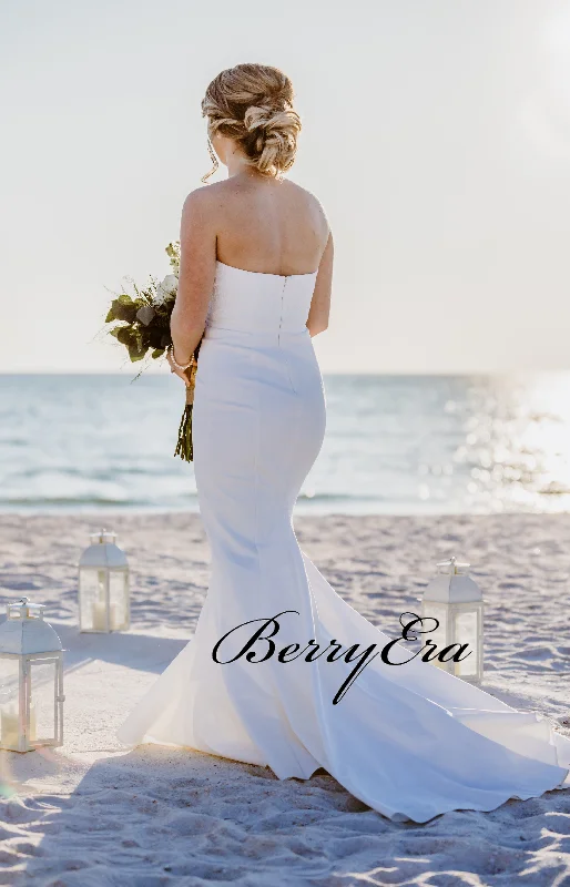 Sweetheart Mermaid Ivory Beach Wedding Dresses, Bridal Gown