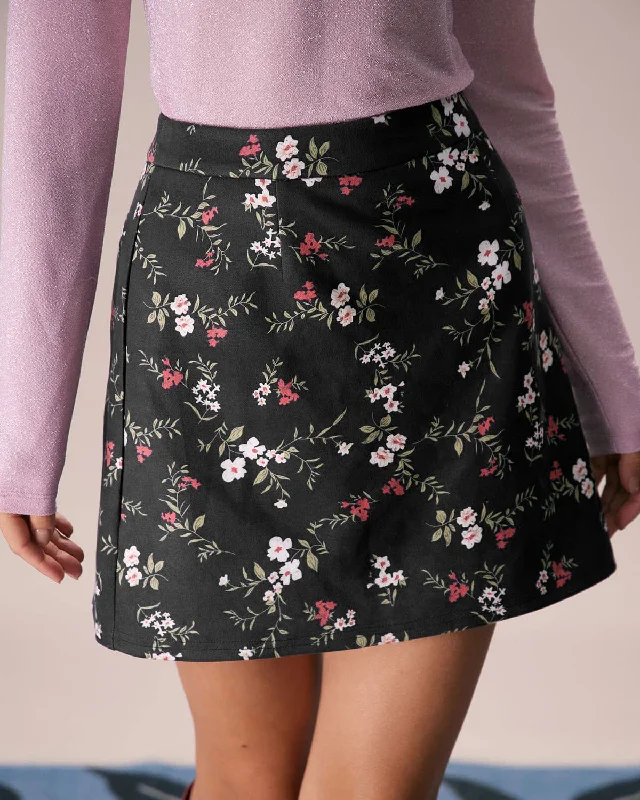 The Black High Waisted Floral Print Mini Skirt