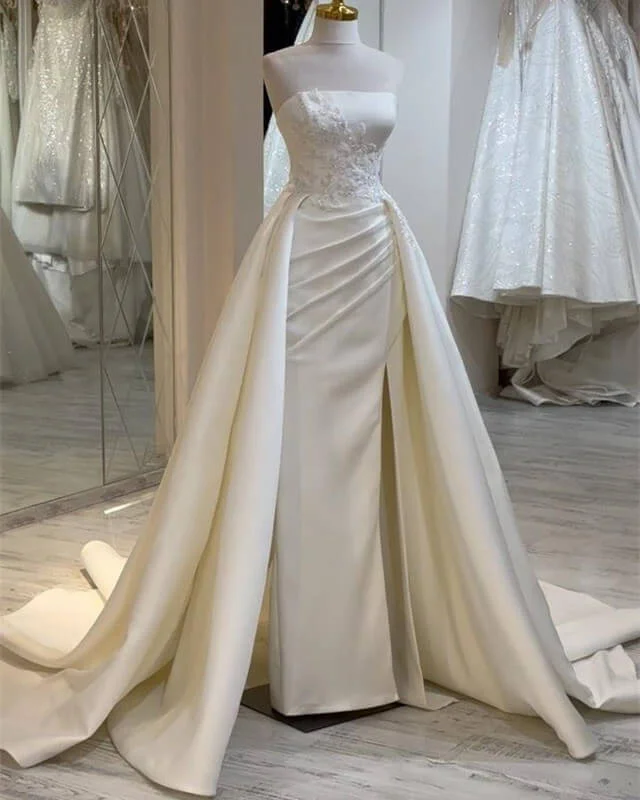 Mermaid Strapless Appliques Satin Wedding Dress