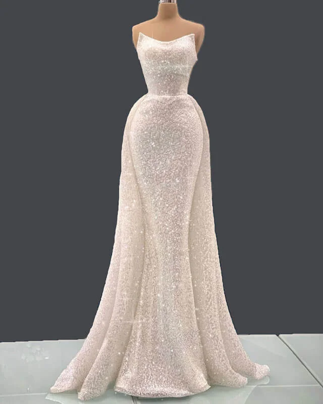 Mermaid Sequin Wedding Dress Strapless