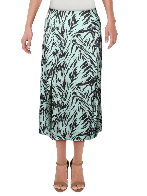 Altamont Womens Tiger Print A-Line Midi Skirt