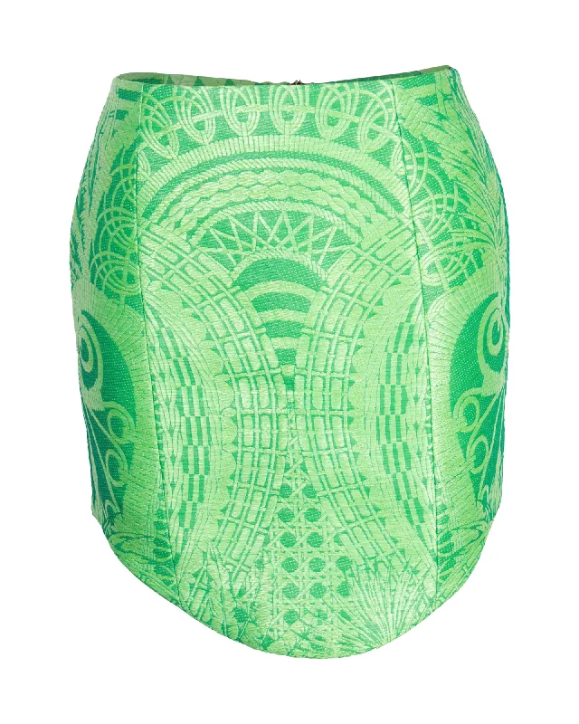 Balmain Jacquard Mini Pencil Skirt in Green Polyamide