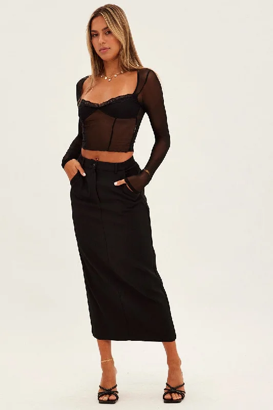 Black Maxi Skirt High Rise Pencil Back Slit