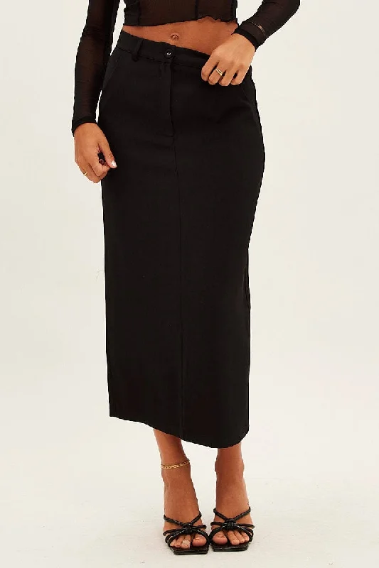 Black Maxi Skirt High Rise Pencil Back Slit