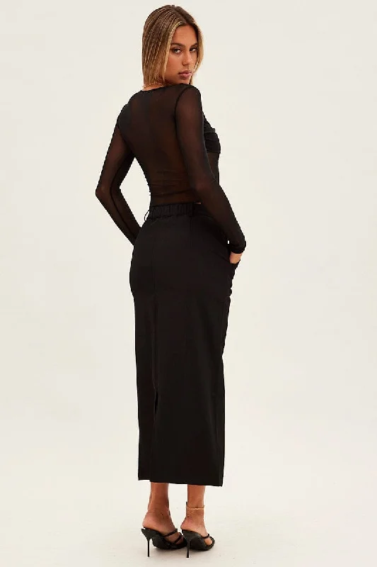 Black Maxi Skirt High Rise Pencil Back Slit